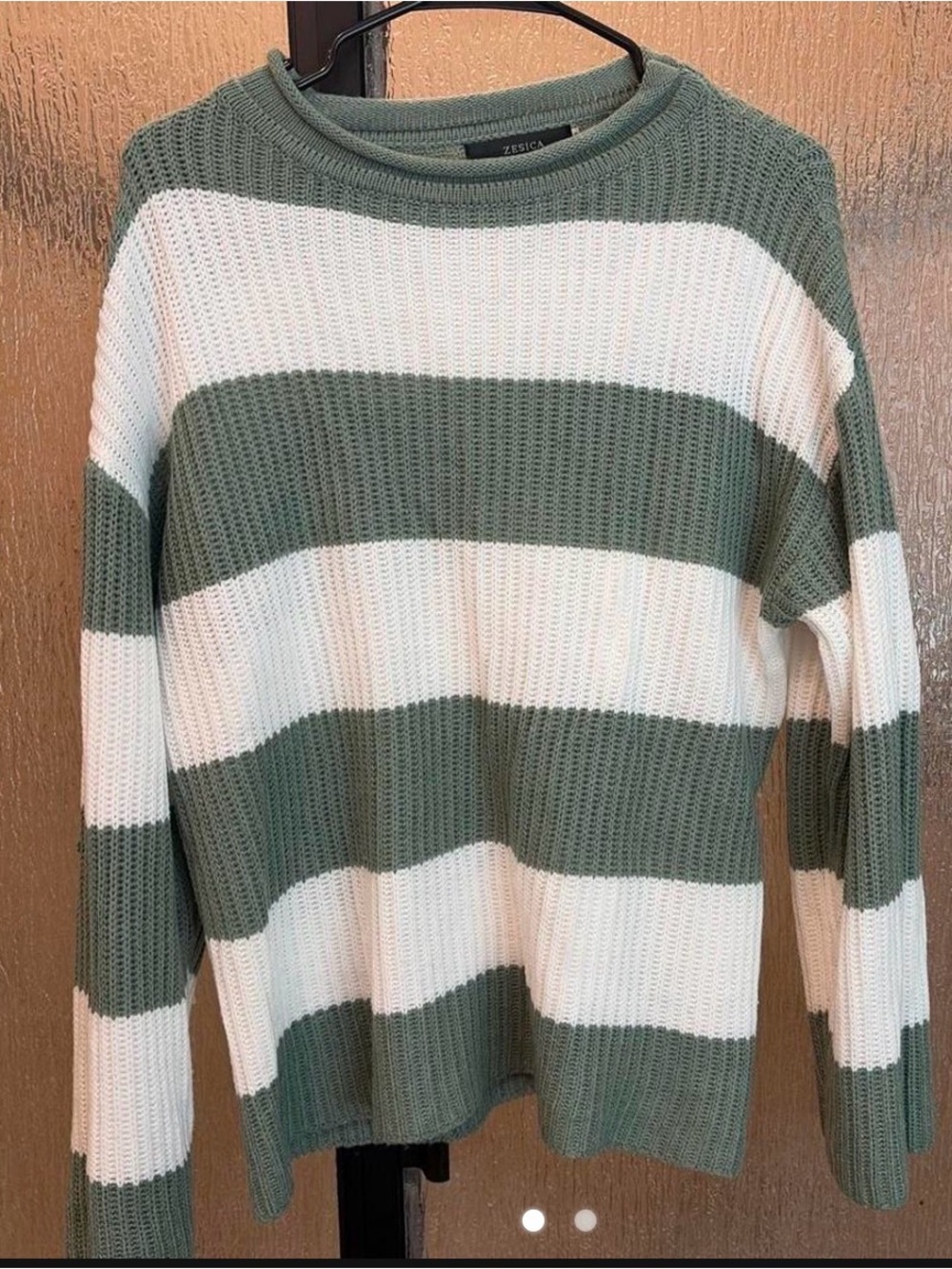 Striped Crewneck Sweater in Green and White by